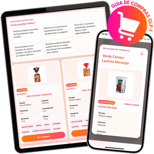 Capa do Guia de Compras digital com lista de supermercado para pacientes que usam canetas emagrecedoras ozempic e mounjaro.